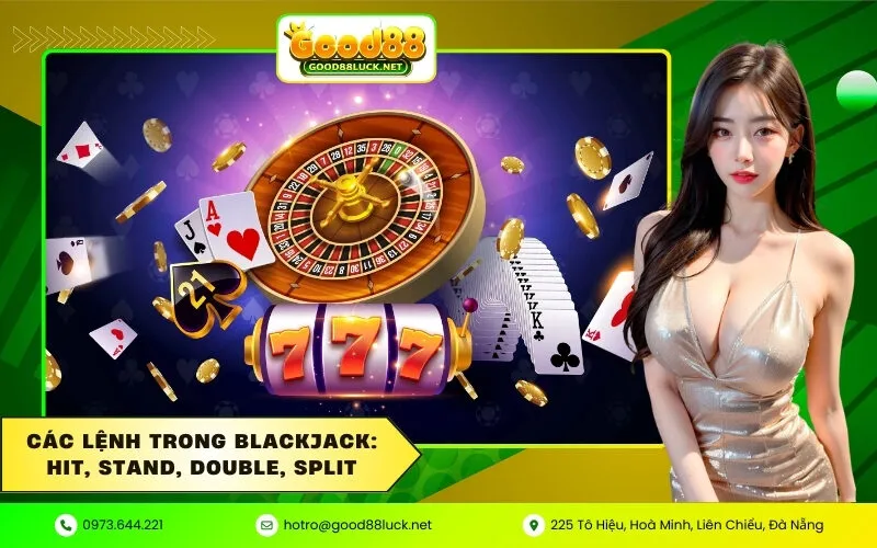 Các lệnh trong Blackjack Hit, Stand, Double, Split
